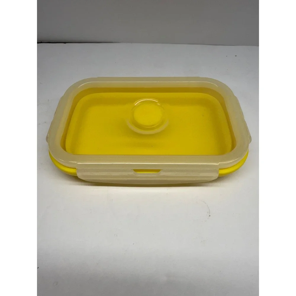 Yellow Collapsible Silicone Food Storage Container with Vented Locking Lid